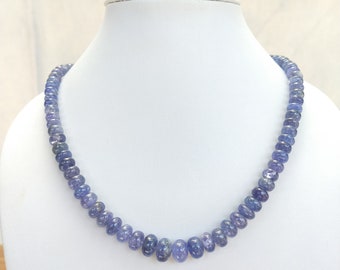 17" Tanzanite Necklace , Natural Rondelle Smooth Tanzanite Beads Necklace , 4.5 to 10 mm Beads , Beautiful Gemstone Necklace For Her.