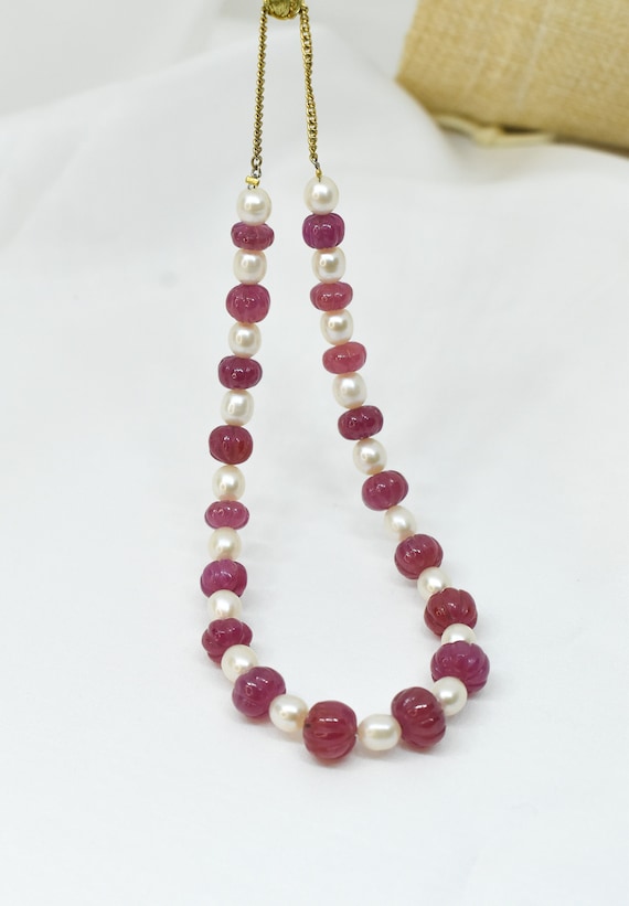 9 Precious Ruby Natural Pearl Gemstone Beads Strand Ruby Pearl