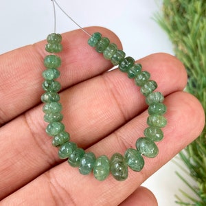 26 CRT Natural Real Emerald Carved Melon Beads, Natural Emerald Carved Melon Gemstone, 5 To 8 mm Width Beads, Zambian Emerald Gemstone