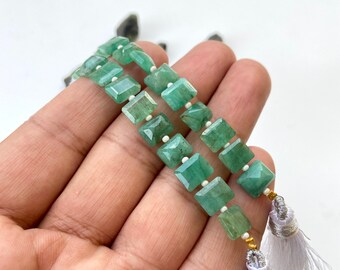 9x7 mm Natural Emerald Rectangle Cut Gemstone Beads, 10 Pieces Emerald Strand For Jewelry Making Stone, Untreated Real Emerald Gemstone