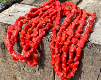 100% Natural Italian Coral Uneven Short Branches Drilled Beads Strand, Natural Coral Strand, Fine Quality Polished Coral 18 Inch Strand