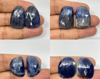 Precious Blue Sapphire Faceted Rose Cut Gemstones, Natural Untreated Sapphire Loose Stone, Earrings Sapphire Pair, Natural Gemstones