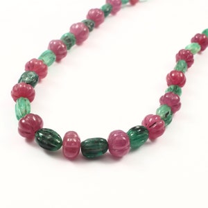 Unique Vintage Emerald-Ruby Carved Melon Beads, Oval-Round Shape Melon Beads, Fine Quality Emerald-Ruby Gemstone