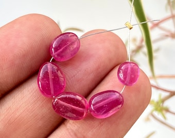 Natuurlijke robijnrode ovale kralen: rozerode edelsteenstreng (7-10 mm)
