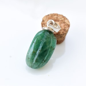 Handmade Emerald Locket Pendant: Melon Carved Gemstone, 925 Sterling Silver