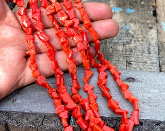 100% Natural Italian Coral Uneven Short Branches Drilled Beads Strand, Natural Coral Strand, Fine Quality Polished Coral 18 Inch Strand
