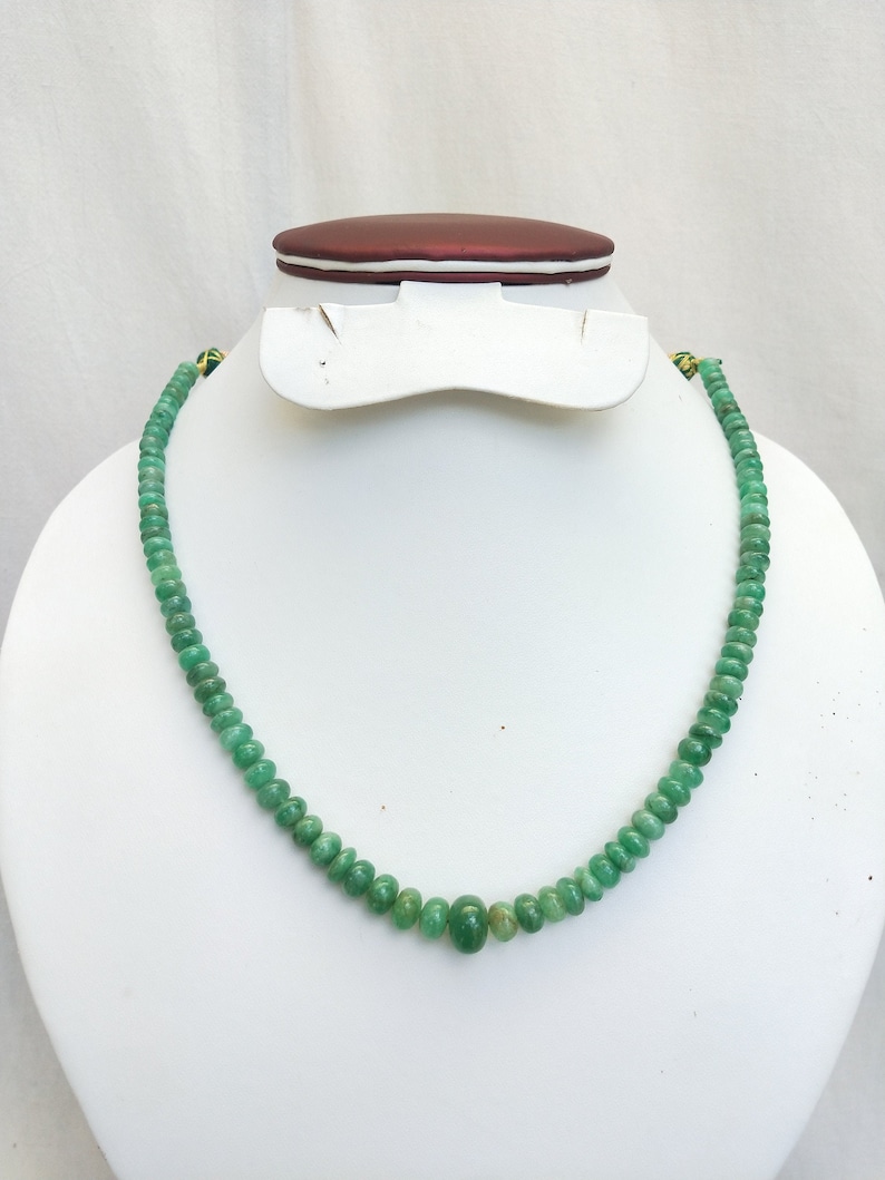 14 Inches with Adjustable Tassel May Birthstone Precious Emerald Smooth Rondelle Beaded Necklace for Her : 5.5 to 10 mm Beads Handmade.