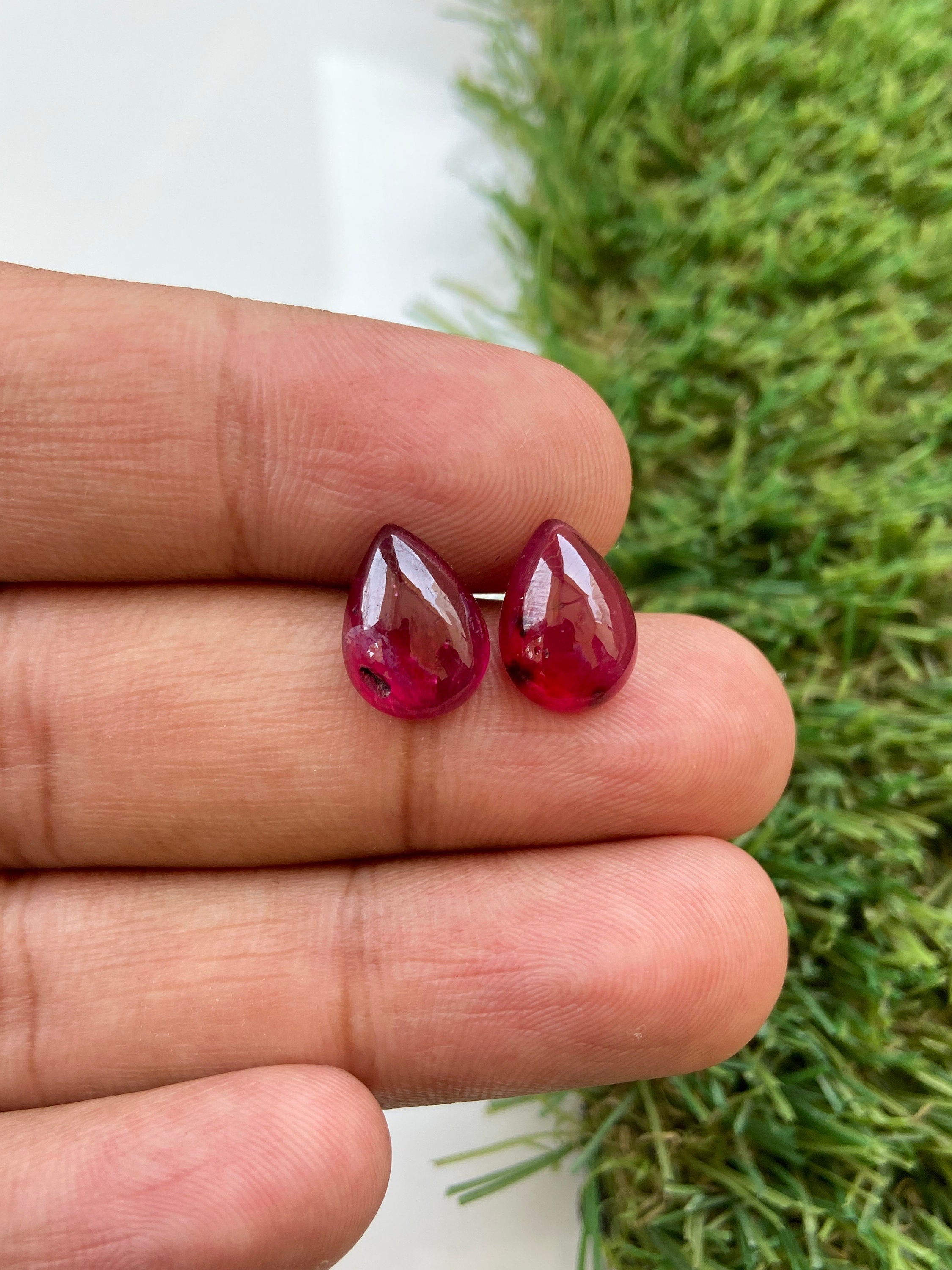 Ruby Pear Cabochons: 11.2 Carats, 12x9mm Jewelry Making Pair - Etsy