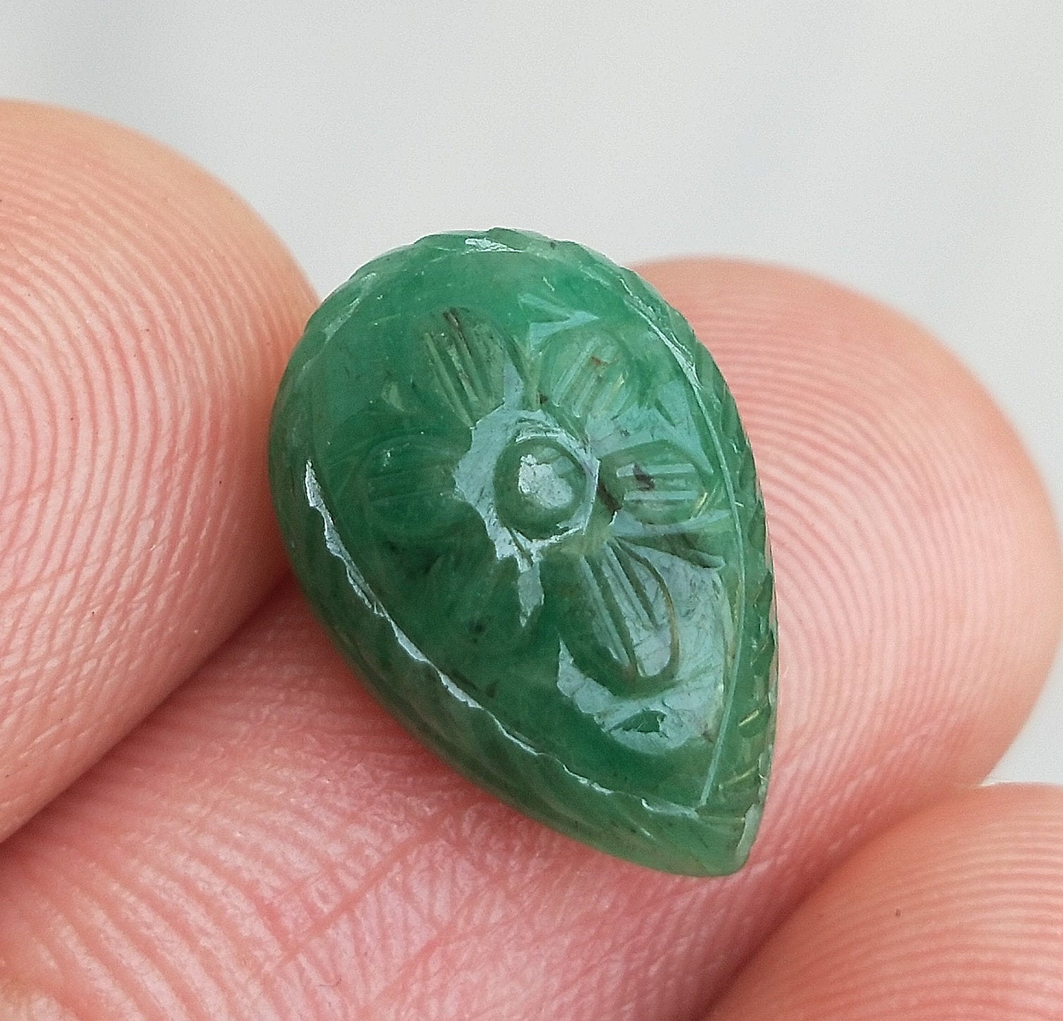 7 Carat Natural Zambia Emerald Carved Pear Cabochon 10 by - Etsy