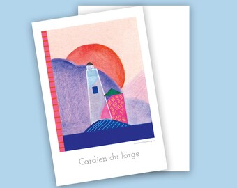 Illustrated postcard of a lighthouse - Guardian of the open sea