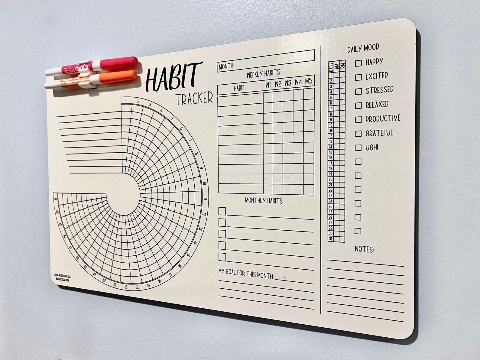 Dry Erase Habit Tracker Mood Tracker Reusable Whiteboard Etsy