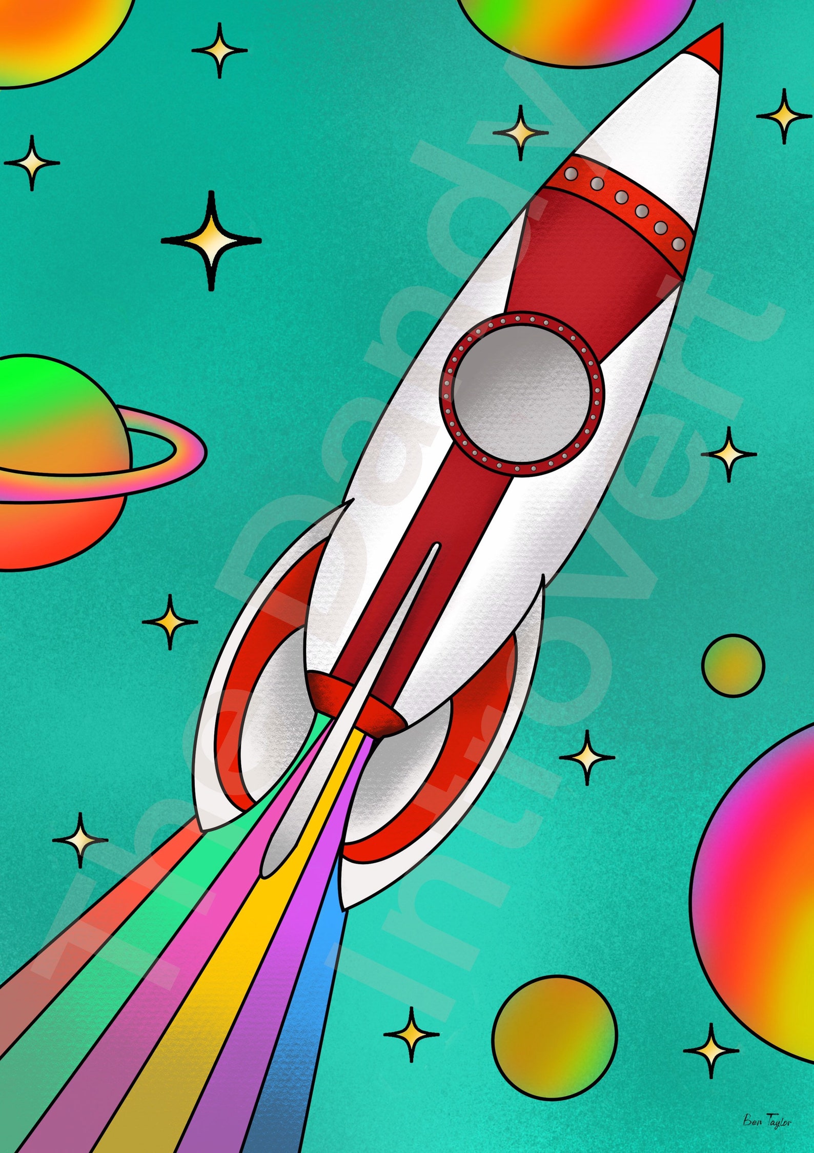 Space Rocket A4 Print Illustration Wall Decor Rocket Etsy UK