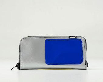 Recycled Truck Tarp Wallet • Large Zipper • Upcycled Eco-Friendly Travel • Unique Handmade #08