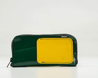 Recycled Truck Tarp Wallet • Large Zipper • Upcycled Eco-Friendly Travel • Unique Handmade #05