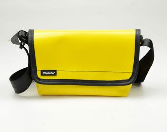 Upcycled Truck Tarp Messenger Bag Bunny Seat Belt, Bike Tube, Waterproof #28