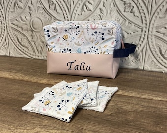 Lot Personalized Toiletry Bag & 5 children's washcloths PATTERN OF YOUR CHOICE