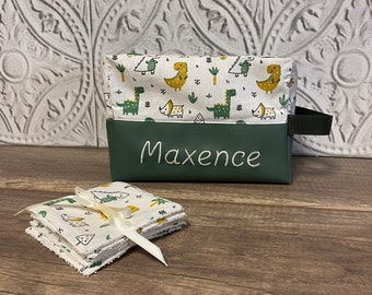 Lot naissance Trousse de toilette personnalisée + 5 cotons lavables MOTIF AUX CHOIX