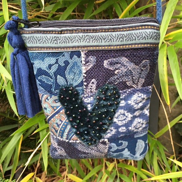 Handmade crossbody bag,patchwork,shabby chic,boho,denim,phone purse,recycled,ethnic