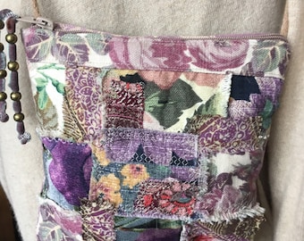 Handmade crossbody bag,patchwork,recycled,vintage,shabby chic,summer,wedding,special occasion,phone purse,festival bag,boho