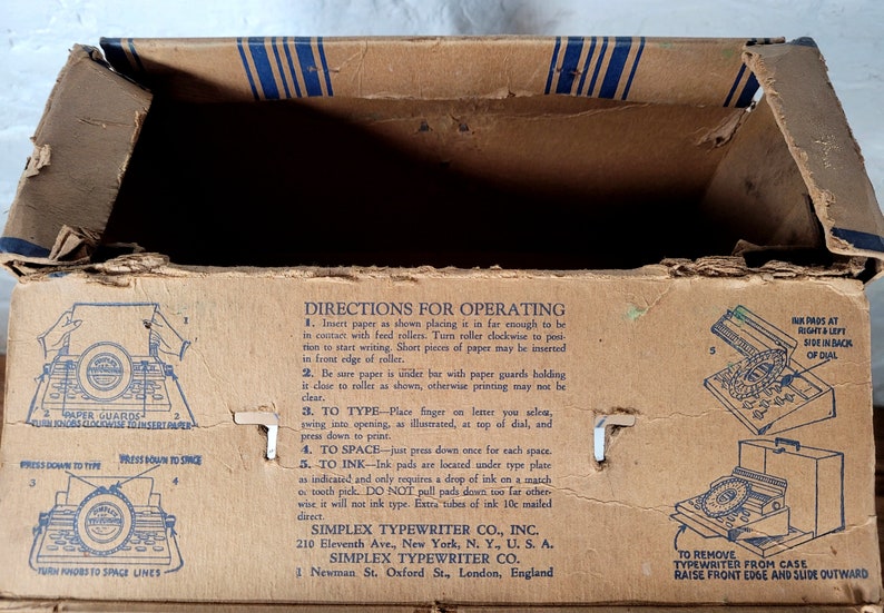 Antique Simplex Model A Typewriter in Original Box / Toy Typewriter ...