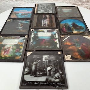 10 diapositives antiques de lanterne magique/diapositives de lanterne magique victoriennes/diapositives de lanterne magique sur le thème religieux