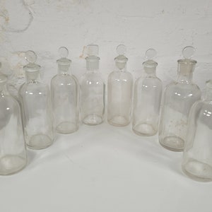 Collection of Eight Antique Glass Bottles / Apothecary Bottles / Antique Bottles