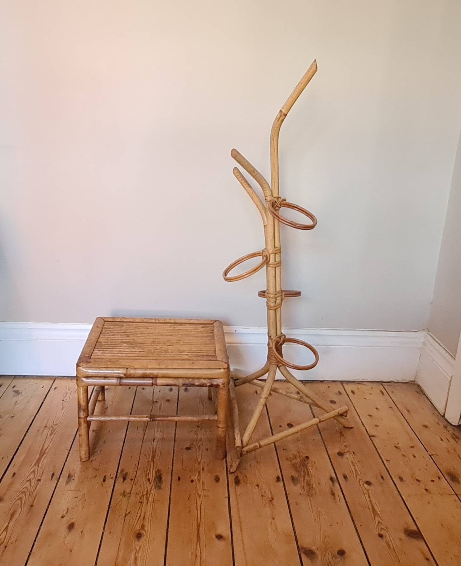 Vintage Bamboo Plant Holders / Two Vintage Bamboo Plant Holders / Boho