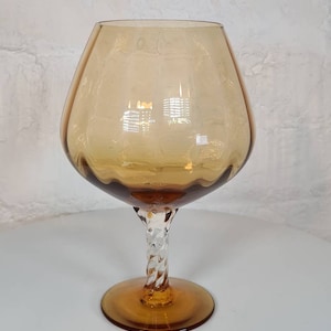 Vintage Mid Century Modern Amber Brandy Glass Shaped Vase