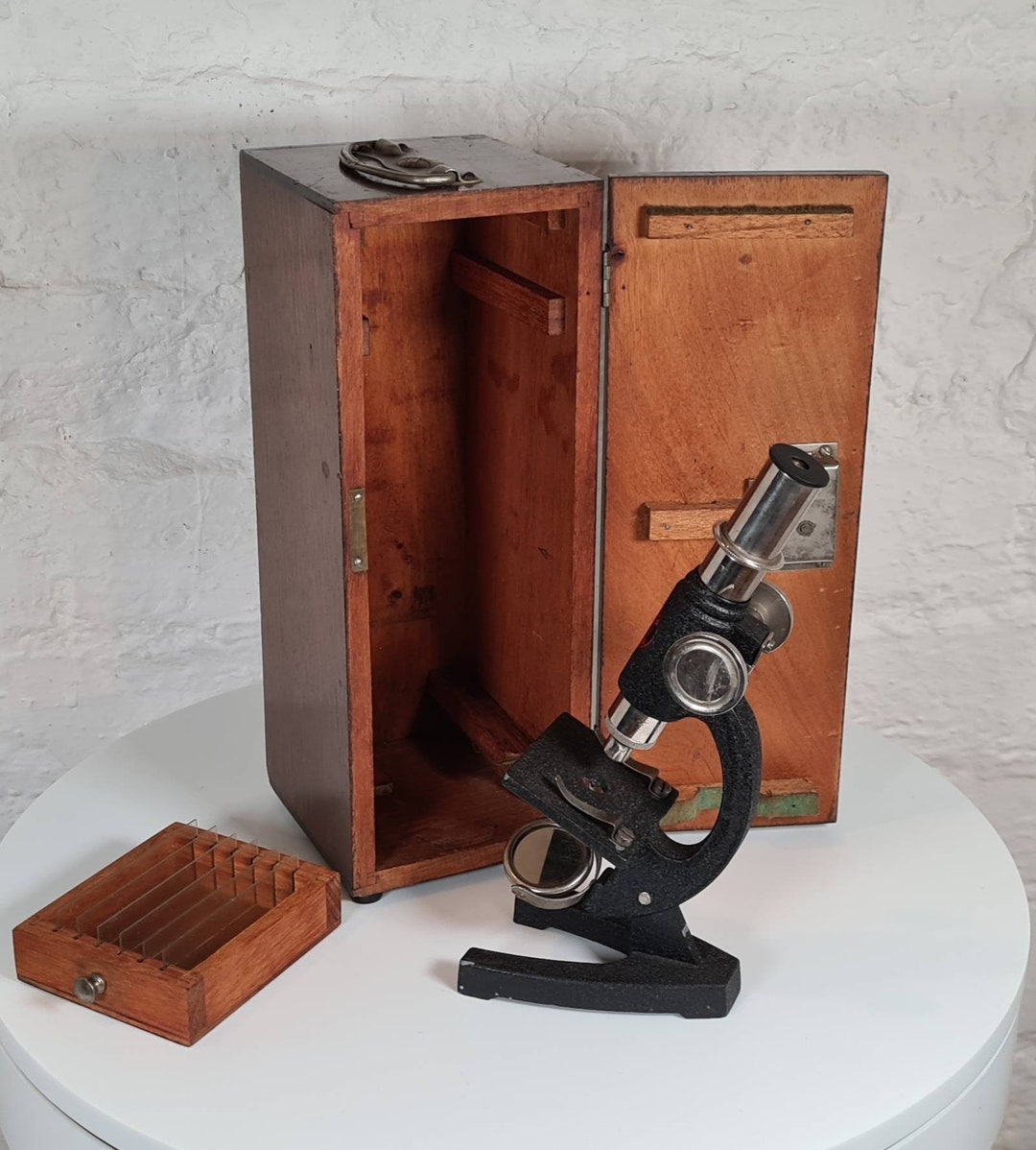 Vintage Student Microscope in Case With Microscope Slides Etsy