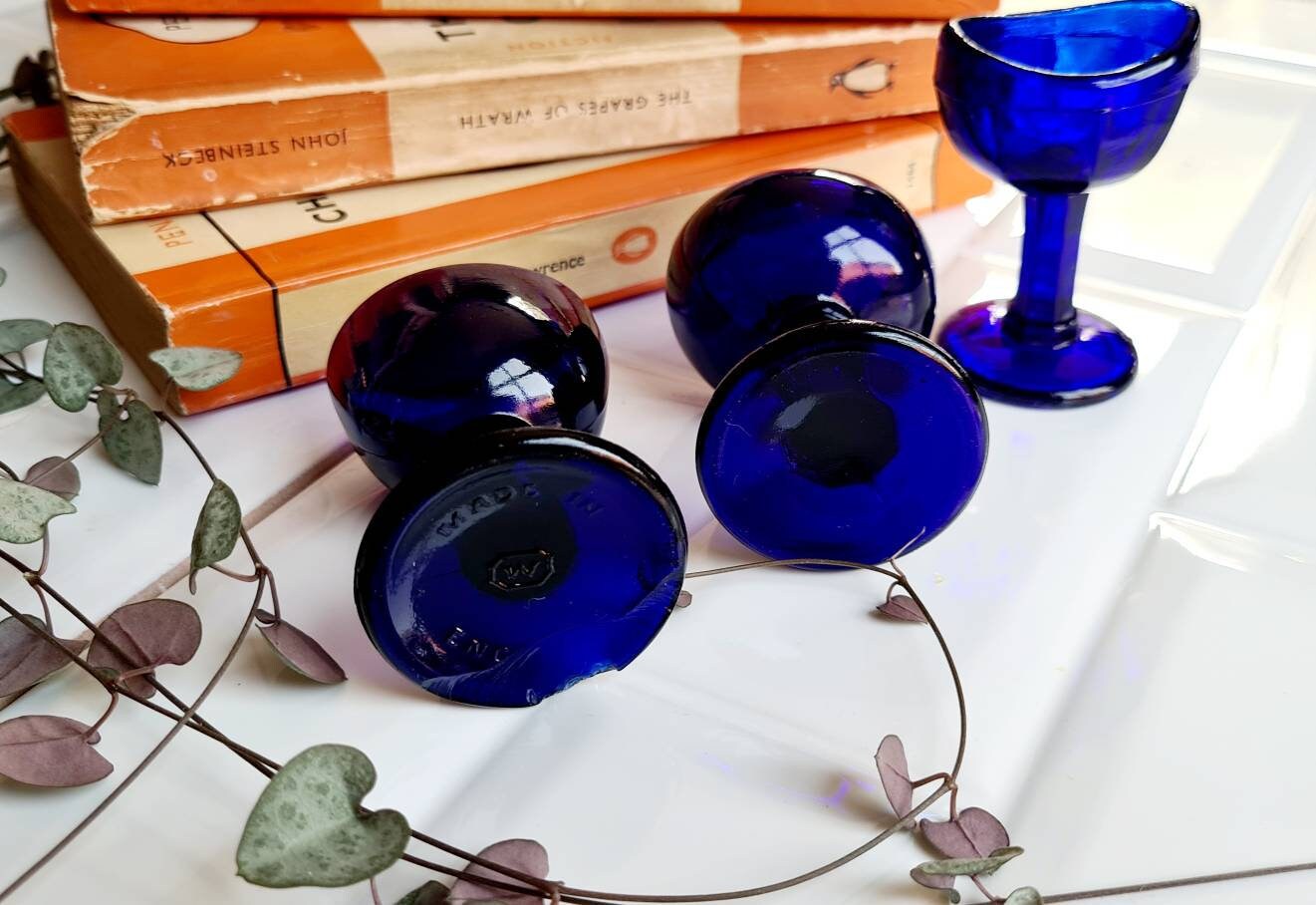 Three Vintage Cobalt Blue Glass Eye Baths Etsy