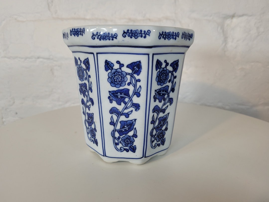 Vintage Blue and White Chinese Plant Pot / Plant Holder / Etsy