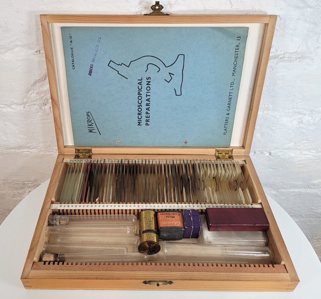 50 Vintage Microscope Slides With Pocket Microscope and Flatters