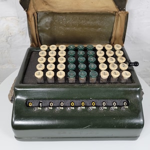 Vintage Calculating Machine with Original Rexine Cover / St James of London Mechanical Calculator