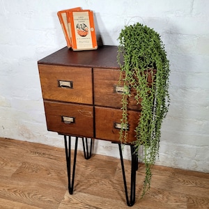 Vintage Mid-Century Card Drawers on Hair Pin Legs / Library Drawers / Mid Century Modern Furniture