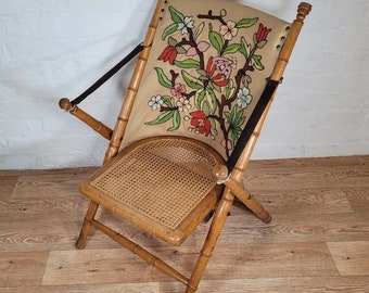 Antique Edwardian Bamboo Effect and Rattan Folding Chair