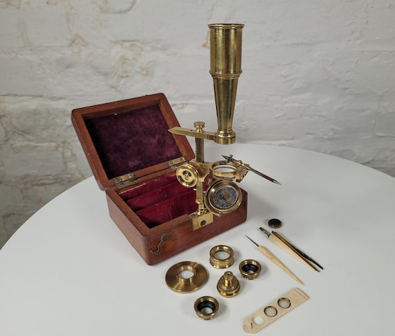 Rare Miniature Carry-Gould Type Georgian Microscope / Antique Brass Microscope / Georgian Microscope