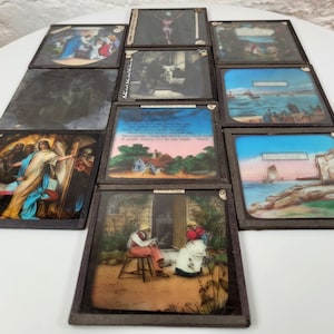 10 diapositives antiques de lanterne magique/diapositives de lanterne magique victoriennes/diapositives de lanterne magique sur le thème religieux
