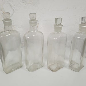Collection of Four Antique Glass Bottles / Apothecary Bottles / Antique Bottles