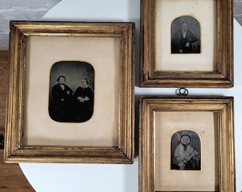 A Set of Three Antique Ambrotype Miniatures / Antique Photographs / Victorian Photography