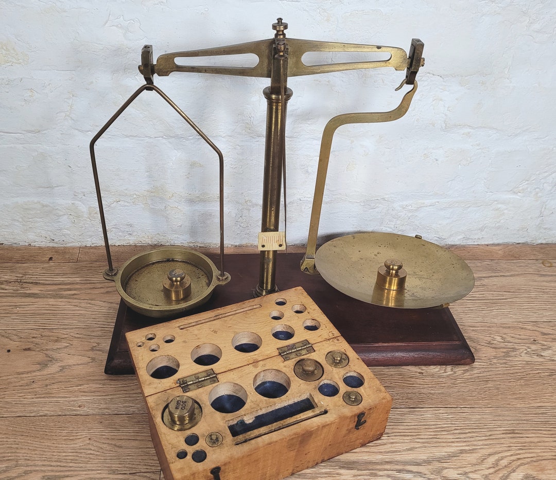 Antique Dakin Bros. Brass Chemist's Scales / Large Antique Scales