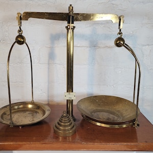 Antique Brass Scales by Maw / Large Antique Scales / Antique Balance with Weights