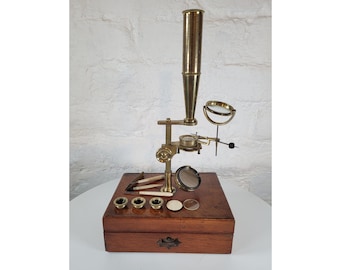 Rare Carry-Gould Type Georgian Microscope / Antique Brass Microscope / Georgian Microscope