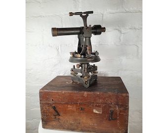 Vintage Stanley Theodolite in Orignal Wooden Box / Large Brass Theodolite / Surveying Instrument