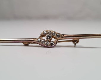 Vintage Gold Metal and White Stone Bar Brooch