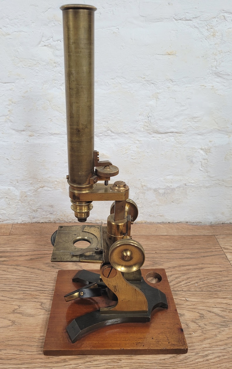 Antique Microscope / Victorian Brass Bar-limb Microscope With ...