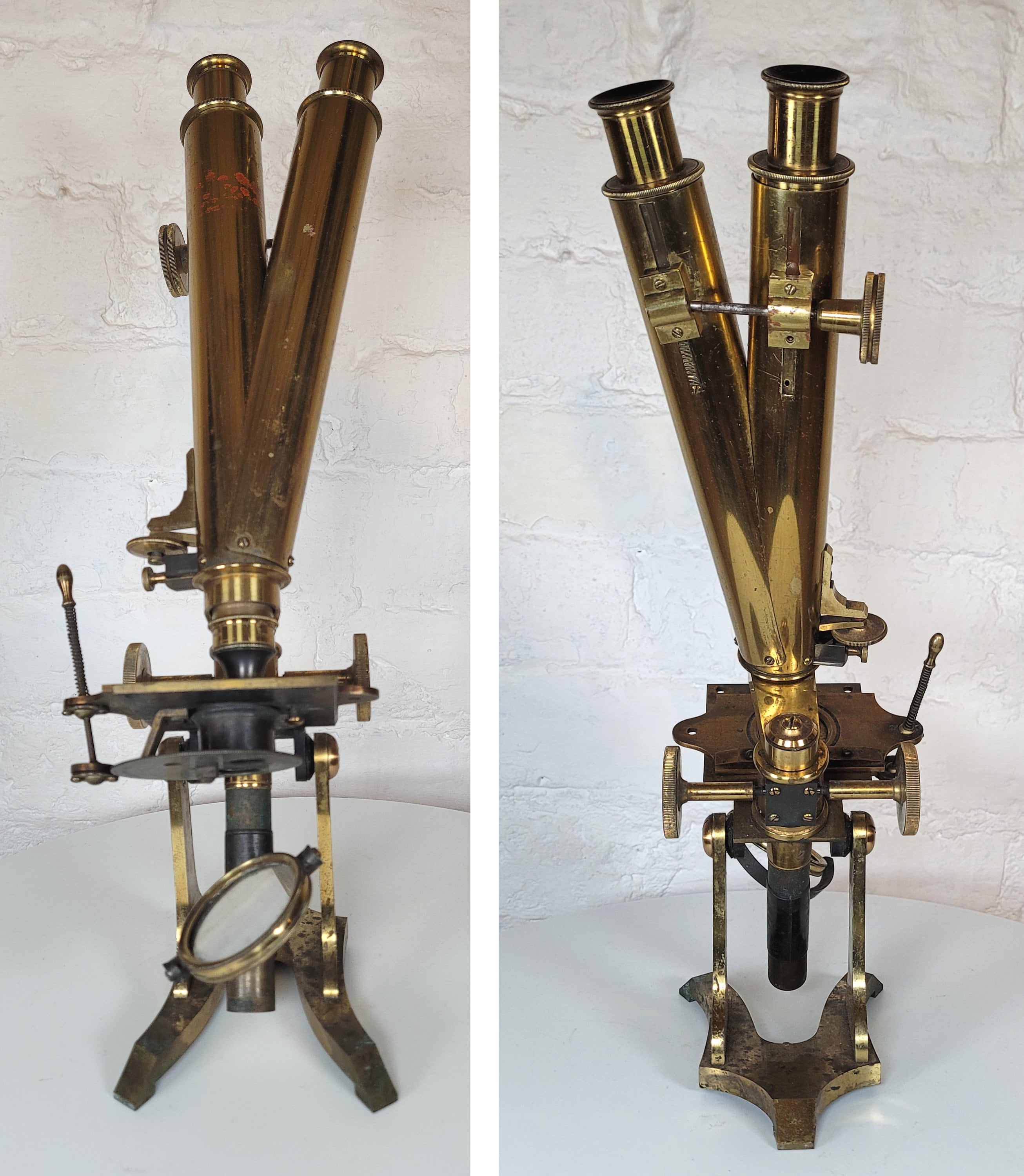 アンティーク真鍮製双眼顕微鏡 / アンティーク真鍮製顕微鏡（箱