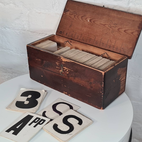 Vintage Hymn Board Numbers in Wooden Box