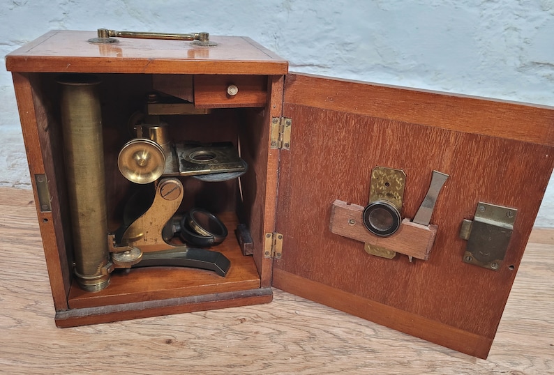Antique Microscope / Victorian Brass Bar-limb Microscope With - Etsy