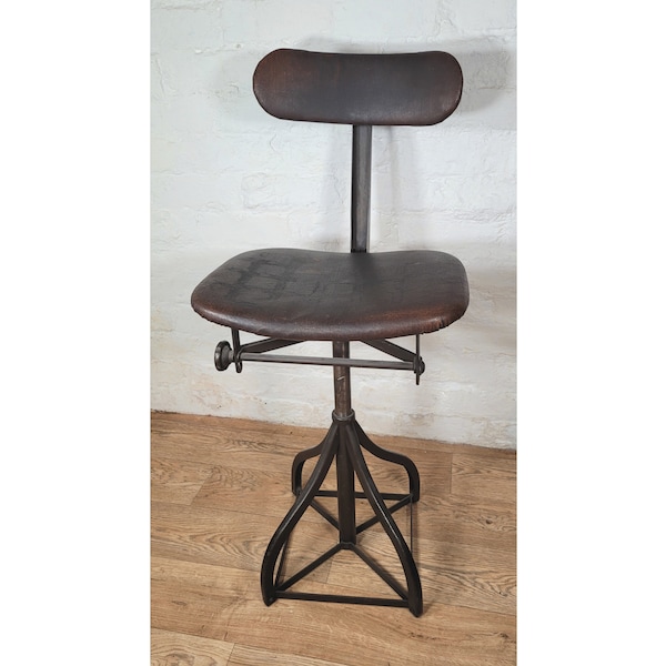 Vintage Leabank "Energy Saving" Work Chair / Engineer's Stool / Machinist's Chair / Adjustable World War 2 Chair