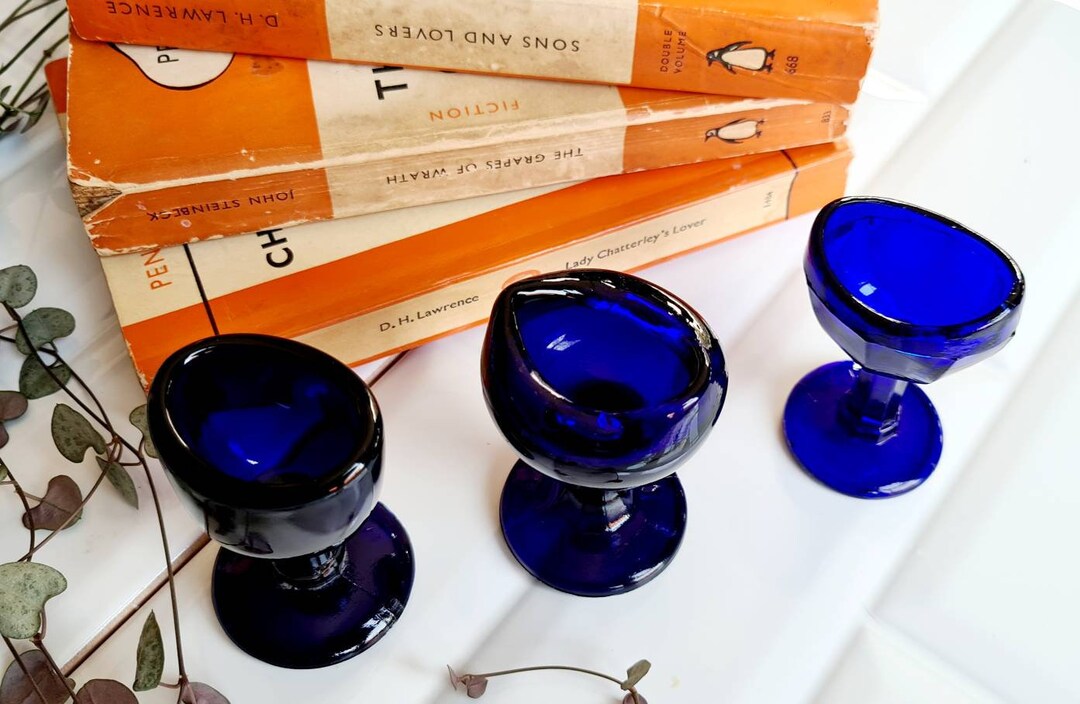 Three Vintage Cobalt Blue Glass Eye Baths Etsy